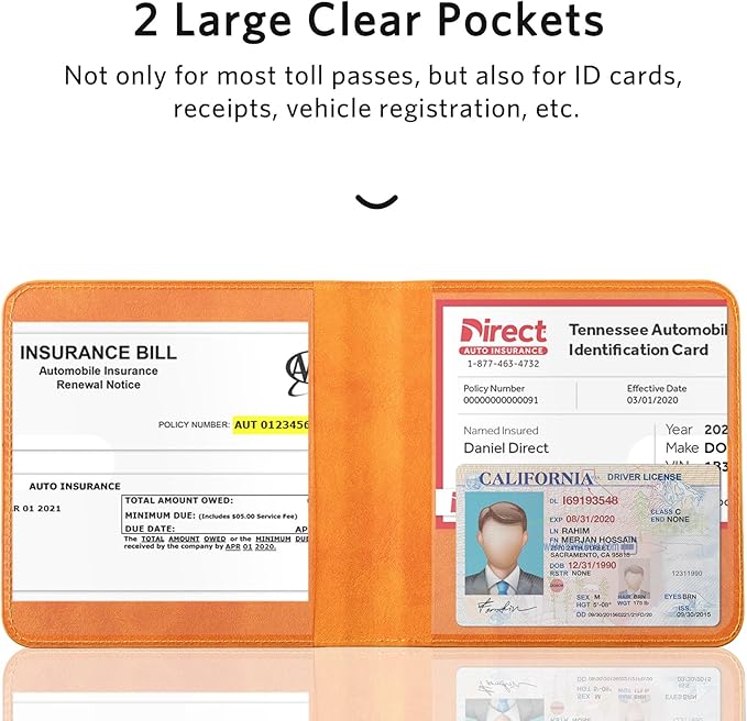 CoBak Car Registration and Insurance Holder - Small and Lightweight Vehicle Glove Box Car Organizer, Auto Truck Comparment Accessories Case for Essential Document, Driver License (Orange)