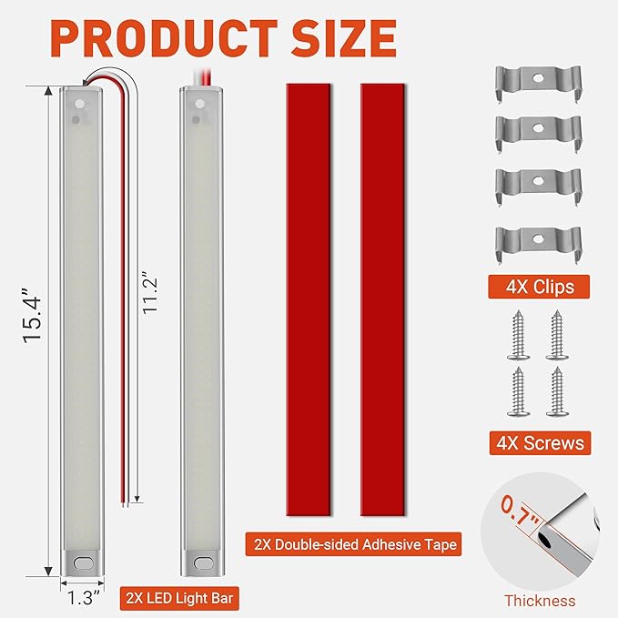 12V LED Interior Light Bar, 168LEDs 16W Led Strip Lights with ON/Off Switch, for Enclosed Cargo Trailer Car RV Van Truck Lorry Camper Boat Caravan Motorhome (2 Pack)