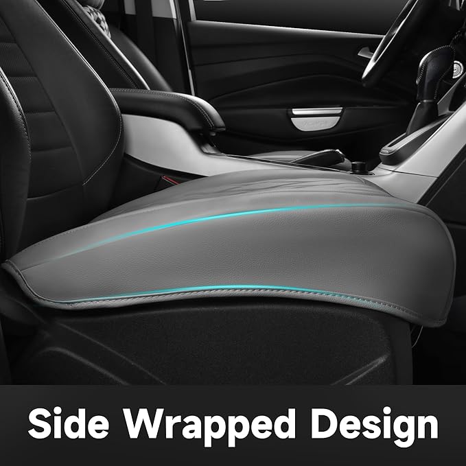 CAR PASS 2 Pack Leather Front Car Seat Covers, Bottom Seat Covers Full Wrapped with Storage Pocket, Anti-Slip Leather Seat Protectors,Waterproof Seat Cushion Pad Universal Fit Sedan SUV Truck, Gray
