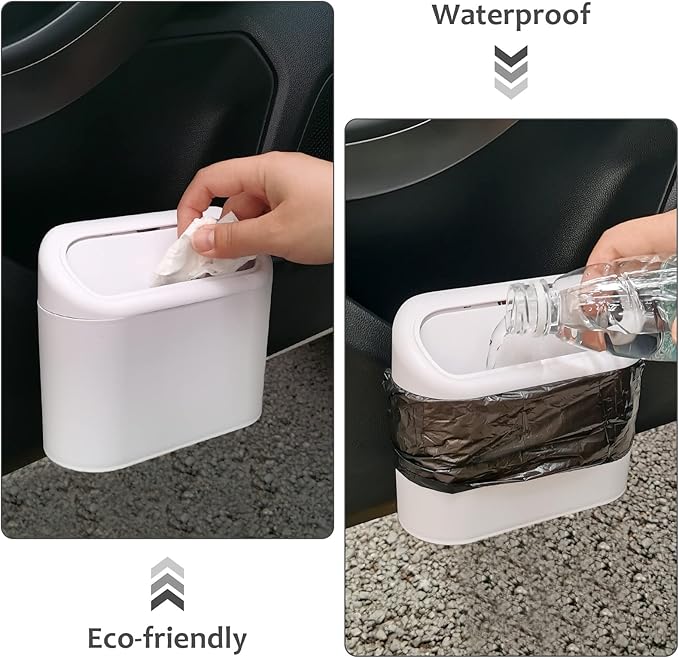 Accmor Car Trash Can with Lid, Vehicle Dustbin Garbage Organizer Holder with One Roll Bag, Mini Leakproof Storage Bin for Auto, SUV, Office (White)