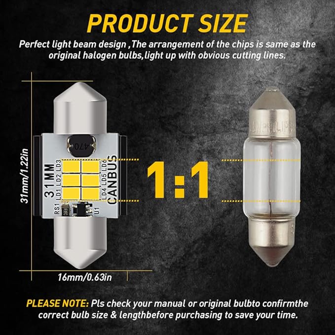 AUXITO Upgraded 1.25 inch 31MM DE3175 DE3021 Canbus Error Free Festoon LED Bulbs for Interior Car License Plate Dome Map Door Courtesy Maker Lights Xenon White, Pack of 2