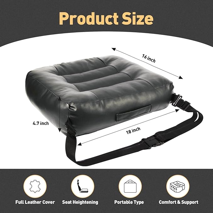 Booster Car Seat Cushion, Thick Leather Car Seat Cushion Pad for Adult to Raise Height, Portable Backless Car Seat Pillow with Handle for Trucks Driving, Suvs, Office Chairs, Wheelchairs