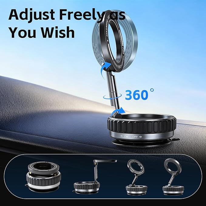 Car Phone Holder [120+LBS Strongest Suction & 2800gf Magnetic] , 360° Adjustable Magsafe Car Mount, Car Phone Mount for Cars/Gyms/Mirrors/Shower Stalls, Compatible with iPhone and Android Devices (2)