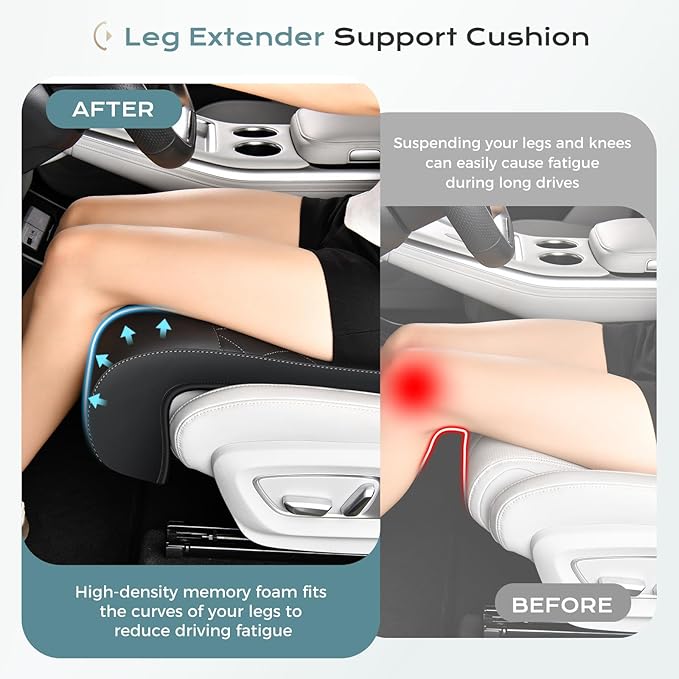Coverado Car Seat Extender Leg Support, Leather Leg Support Cushion, Car Leg Extender Cushions for Long Driving, Waterproof Car Seat Cushions Leg Rest Pad Universal Fit for Most Car Seat (Black)