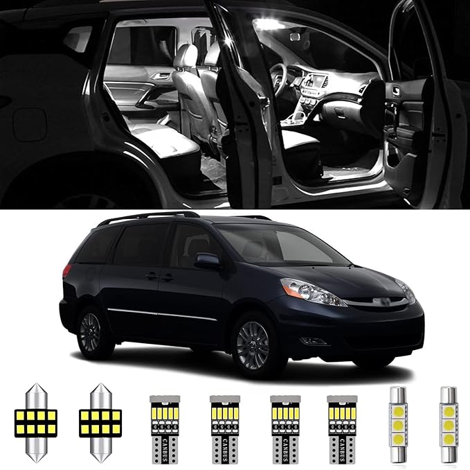 AWALITED 16pcs White Interior LED Lights Kit for 2004 2005 2006 2007 2008 2009 2010 Toyota Sienna Super Bright LED Map Dome Cargo Replacement Light Bulbs