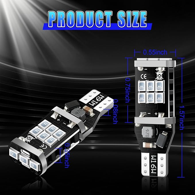 912 921 LED Bulb for Backup Reverse Lights, 2835 15-SMD Chipsets Error Free 300% Super Bright 906 922 W16W T15 LED Lights - (Pack of 2, Blue)