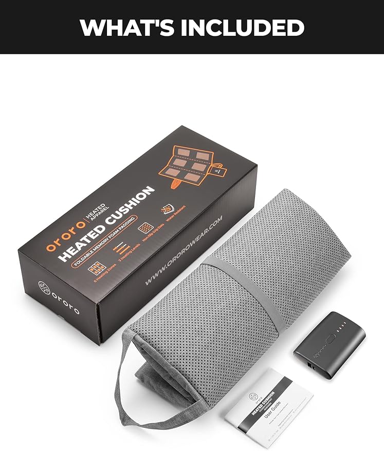 ORORO Heated Seat Cushion with Battery Pack, Foldable USB Heated Seat Cover Pads for Office Chair, Stadium, Camping