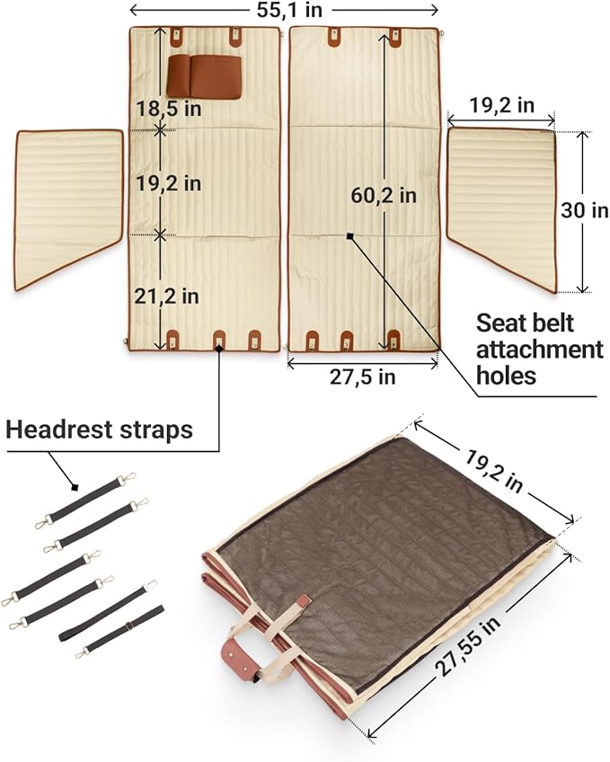 Owleys Back Seat Extender for Dogs Premium Dog Hammock for Car | Back Seat Pet Cover for Dogs | Dog Covers for Cars Back Seat (Begie for Summer)