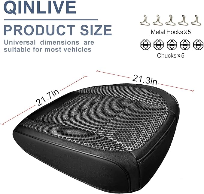 2 Pack Black Ventilated Cool Bottom Car Seat Cover, 3D Air Mesh Breathable Front Leather Car Seat Protectors, Universal Fit Automotive Comfortable Seat Cushion with Storage Pocket for Car Truck SUV