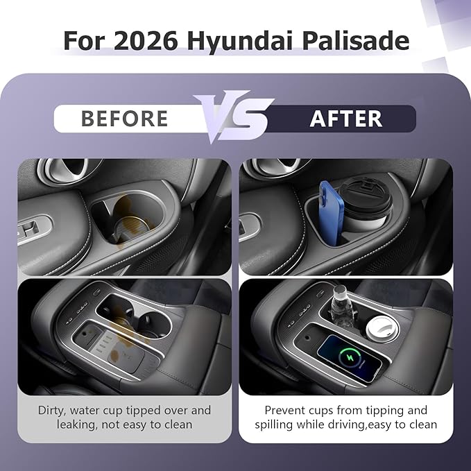 LUWU 2026 Palisade Accessories Compatible with 2026 Palisade SE/SEL/XRT/Limited/Calligraphy Accessories Center Console Silicone Cup Holder&Wireless Charging Mat&Rear Cup Holder 4PCS(Only for 7-Seat)