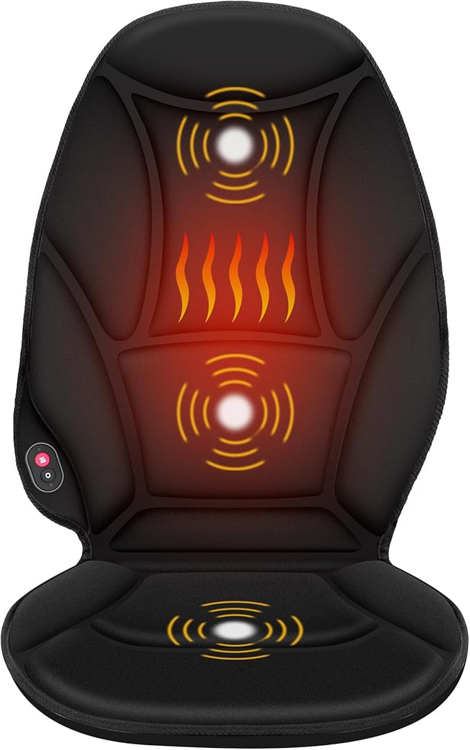 COMFIER Vibration Back Massager with Heat, Heated Massage Chair Pad, Massage Seat Cushion, Chair Massager pad, seat Warmer 5 Vibrating Modes & 2 Heat Levels, Ideal Gifts for Men Women