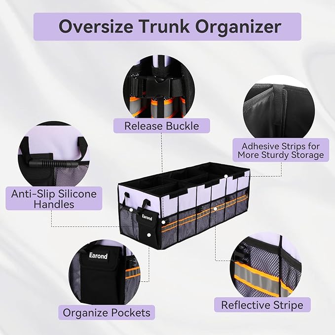Car Trunk Organizer with Lid,Collapsible Car Storage Organizer with Multi Compartments and Securing Straps for SUV,Sedan,Jeep-Cyan