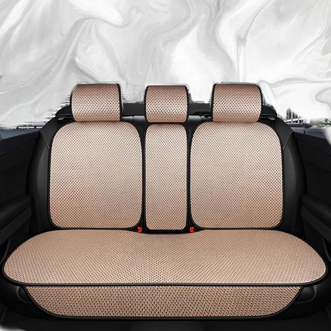 Auto Newer Luxury Breathable Car Seat Cover,Rear Car Seat Protector, Fit Four Seasons of Universal Automotive Vehicle Cushion Cover, Compatible with 92% Cars,SUV,Trucks (Gold Beige,Rear Seats)