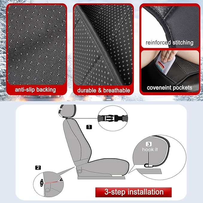Buybai 2 Pack Car Seat Covers Set Universal Car Seat Cover Comfortable Leather Seat Cushion Automatic Seat Protector Fit SUV Truck Van (2PCS Black)