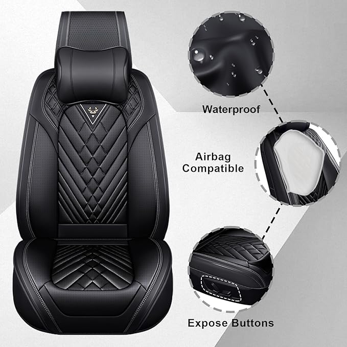 Front Set Car Seat Covers for Ford F-150 F-250 F-350 XL XLT STX Lariat King Ranch Platinum Raptor Waterproof Seat Covers 2009-2025, Anti-Slip Seat Protectors(Luxury 2 Seats/Black)