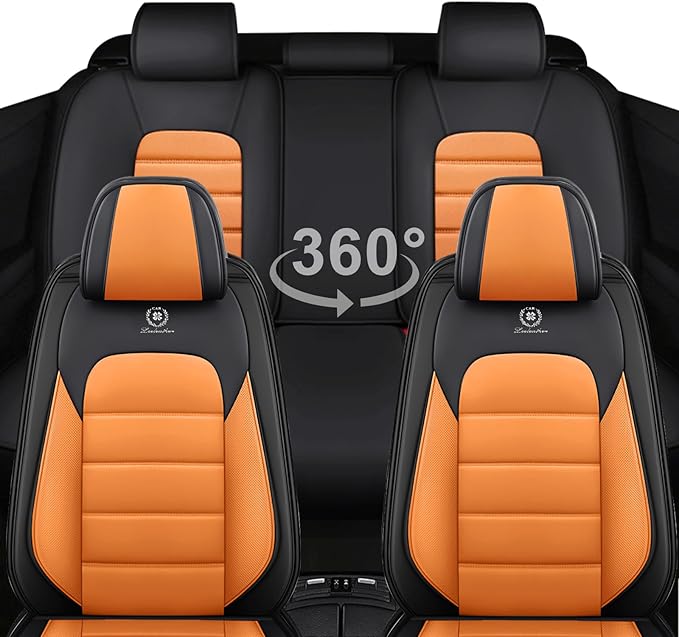 5 Seat Covers for Chrysler Pacifica 2004-2026 Breathable Car Seat Covers,Anti-Slip Waterproof Car Seat Protectors with Airbag,Automotive Vehicle Cushion with Storage Pockets (Standard,Orange)