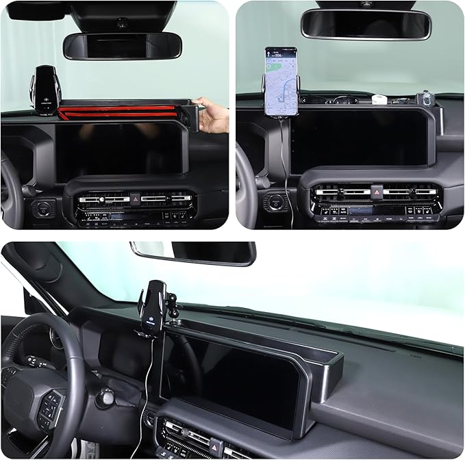 LLKUANG Center Console Dash Organizer Tray Compatible with Toyota Land Cruiser 250 Prado 2024 2025+ Navigation Screen Rear Insert Auxiliary Storage Box,Phone Holder Accessories (Style E)