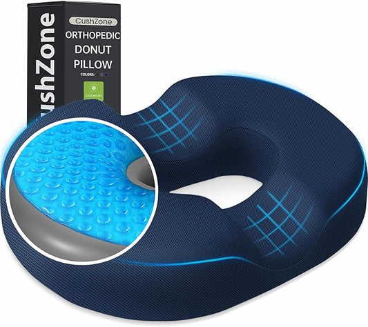 Donut Pillow Seat Cushion - Cooling Gel Floor Pillow, Memory Foam Floor Cushion for Office & Home, Car Seat, Hemorrhoids Pillow, Sciatica & Tailbone Pain Relief Chair Cushion, Blue-XXL