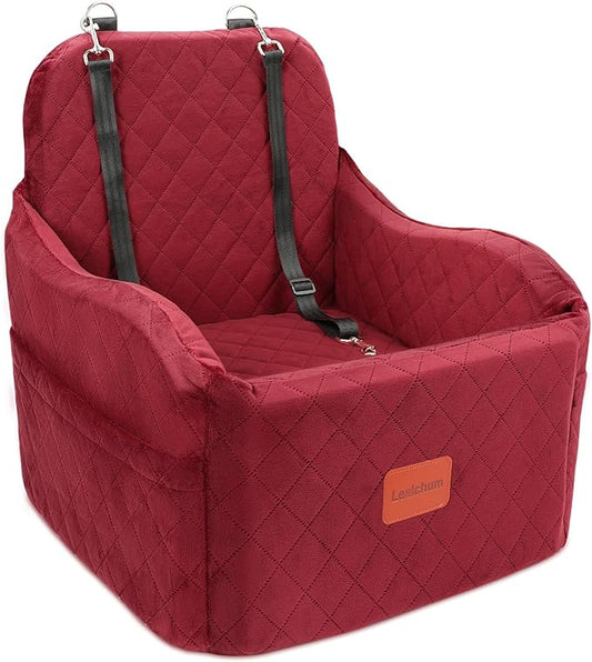 Dog Car Seat for Small/Medium Dogs,6in Elevated Cushion,Fits in Front/Back Seat,Fully Detachable and Washable,2 Storage Pockets,Easy to Install (Red, Medium)