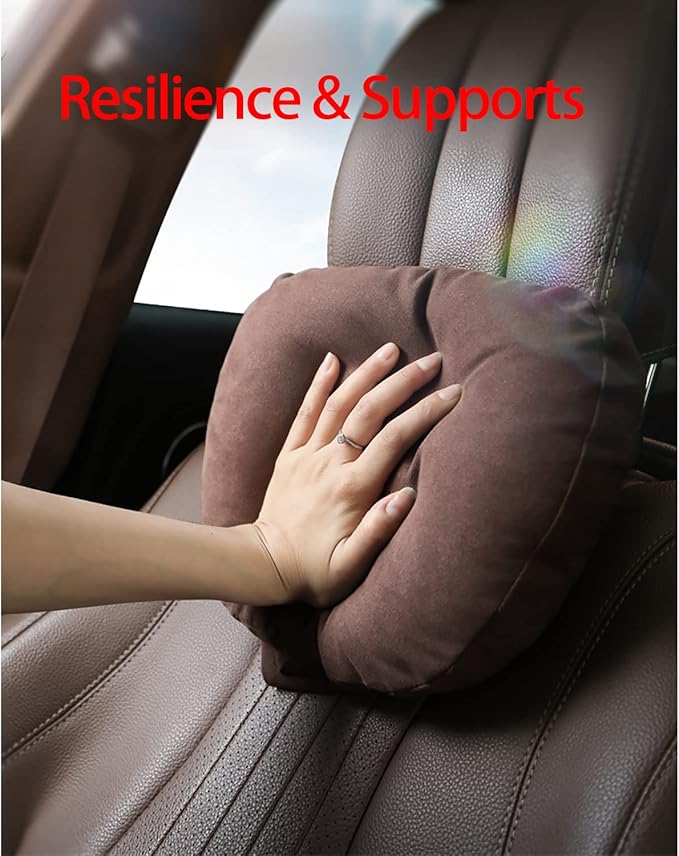 2pcs Car Neck Pillow for headrests,Support Drive Seats Head Cushion Pillows,Superfiber Suede,Plant-Based Polyester,Thickness & Height Adjustable,11.8x7.5,Inner Liner fillable(Orange Brown)