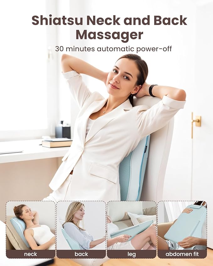 COMFIER Shiatsu Back Massager with Heat, Deep Kneading Neck & Back Massager, Adjustable Intensity Heated Massage Pillow for Shoulder, Lower Back, Lumbar, Gift for Men & Women