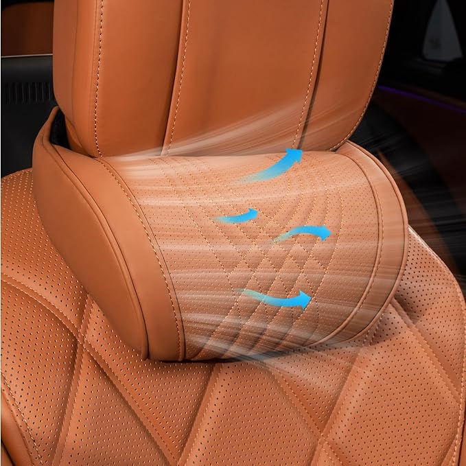 Car Neck Pillow for Driving Memory Foam Headrest Nappa Leather Head Rest for Most Cars SUV Home Office Traveling