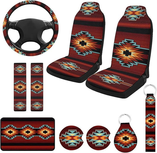 10 Pcs Brown Universal Car Seat Covers Full Set, Breathable & Washable Car Seat Covers Full Sets, Fashionable Printed Covers for Cars Interior, Universal Fit