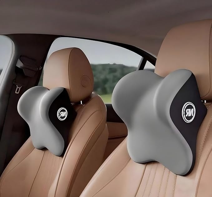 2 Pack Car Headrest Pillow for Neck Support, Car Neck Pillow for Driving with Adjustable Strap and Removable Cover, Universal Fit Headrest Car Pillow Grey