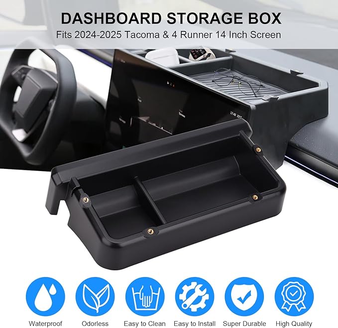 Dashboard Tray for Toyota Tacoma 2024 2025 & 24 25 4Runner (Only for 14 inch Screen) Car Interior Accessories Center Console Organizer Hidden Behind Display Screen Storage Box with Anti-Slip, Black