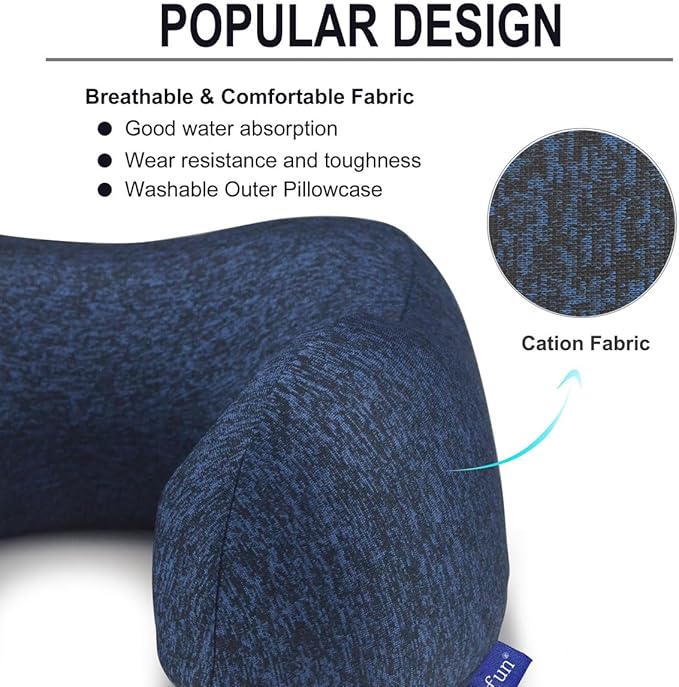 napfun Neck Pillow for Traveling, Upgraded Travel Neck Pillow for Airplane 100% Pure Memory Foam Travel Pillow for Flight Headrest Sleep, Portable Plane Accessories, Full Dark Blue