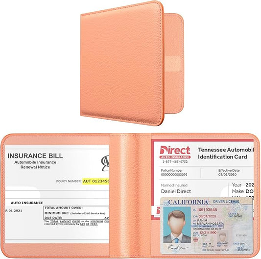 CoBak Car Registration and Insurance Holder - Vehicle Glove Box Car Organizer, Auto Truck Comparment Accessories Case for Essential Document, Driver License, Cards (Orange Pink)