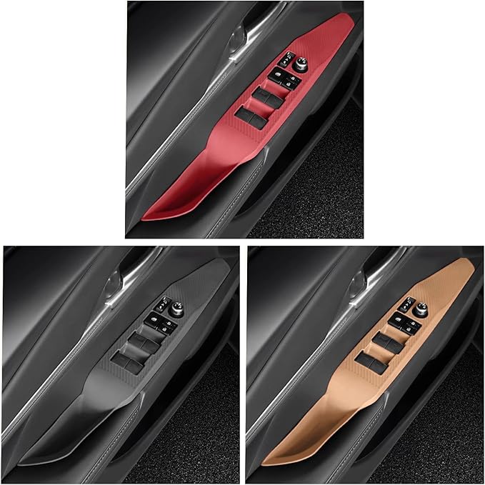 Temmis 4PCS Car Door Window Switch Panel Cover for Toyota Camry 2018-2025, Auto Interior Decor Accessories Armrest Trim Silicone Style Kit-Brown (Seats Without Memory Function)