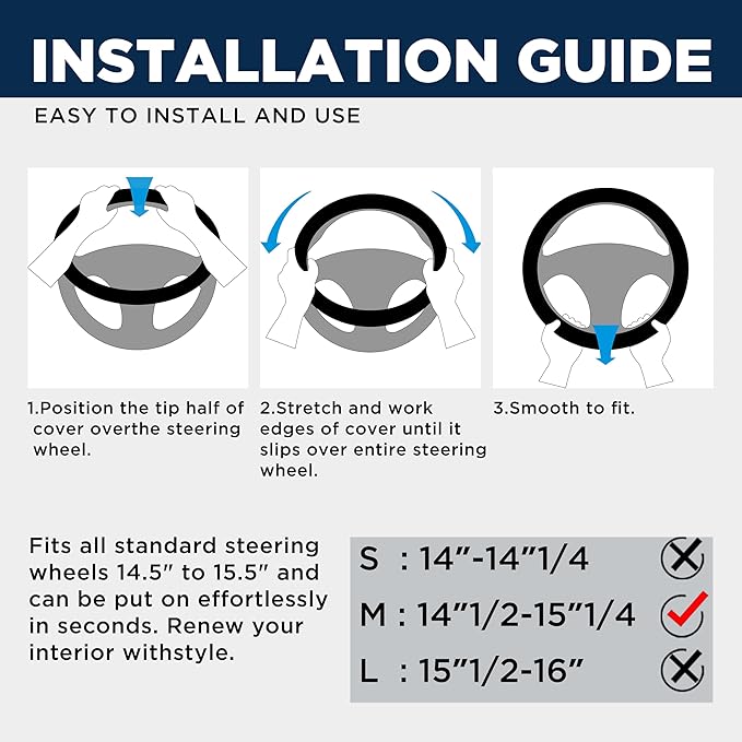 Road Comforts Car Steering Wheel Cover - Microfiber Leather Steering Wheel Wrap Sports 14.5-15 Inch Steering Wheel Cover Non-Slip for Men Women Blue Color