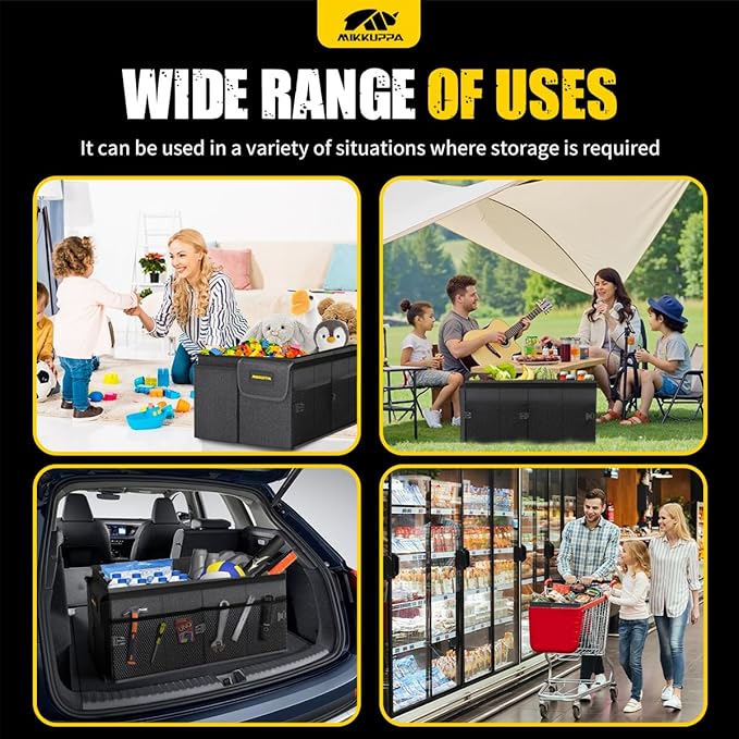 MIKKUPPA Car Trunk Organizer - 65L Collapsible Trunk Organizer with Lid, Sturdy Car Storage for SUV Auto Truck Van with Adjustable Straps and Non Slip Bottom (Black)