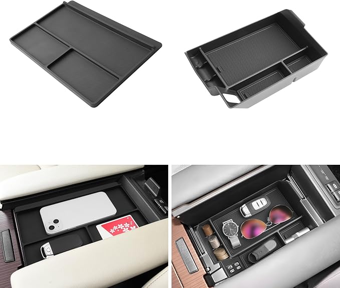 LUWU 2025 2026 Sienna Accessories for 2021 2022 2023 2024 2025 2026 Toyota Sienna Accessories Center Console Organizer, Armrest Console Tray Anti-Slip Armrest Lid Black 2-Pack (Not for Cool Box)