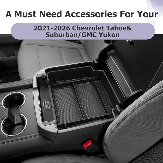 LUWU Console Organizer for 2021-2026 Tahoe & Suburban/GMC Yukon Accessories(ONLY for Standard Console w/Charging Socket) - NOT for Power Sliding Console Center Console Organizer Tray ABS Materials