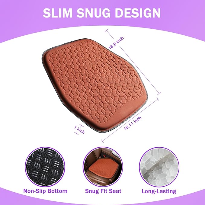 Thin Premium Gel Seat Cushion for Car Seat, Office Chair, Wheelchair, Golf Cart - Non-Slip Car Seat Cushions with 0.7 Inch Gel - Sciatica & Coccyx Pain Relief (Suede, Orange)