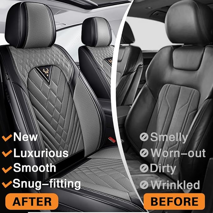 Fit for Dodge Dakota Seat Covers 2000-2011, Nappa Leather, 360° Full Protection, Thick Padding & Memory Foam, Waterproof & Stain-Resistant Car Seat Cover (Front Set,Black&Gray)