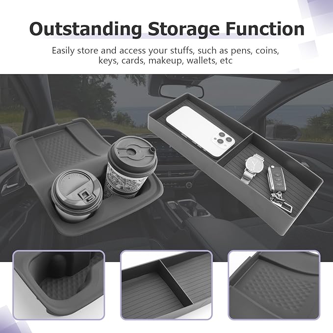 LUWU 2025 2026 Traverse Center Console Organizer Tray Compatible with 2025 2026 Chevrolet Traverse Accessories 2025 2026 Traverse Center Console Cup Holder Dashboard Storage Tray Black 2-Pack