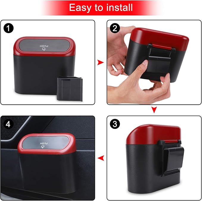 Accmor Car Trash Can with Lid, Mini Vehicle Dustbin Garbage Organizer Bin Holder, Portable Hanging Wastebasket Container for Auto, Home, Office (Red)