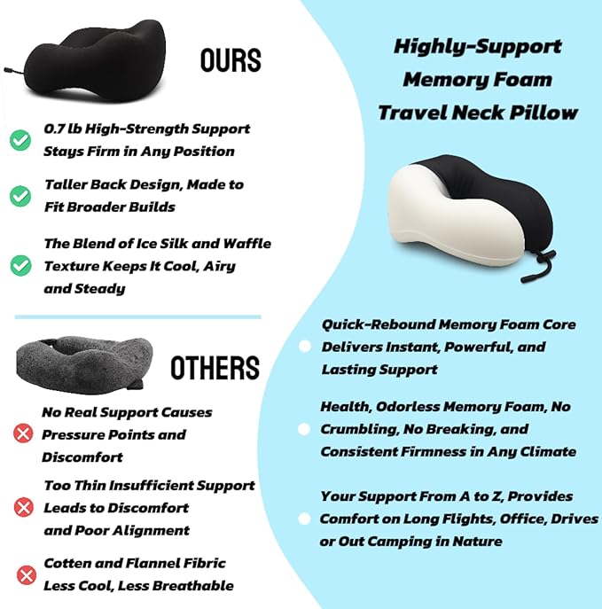Travel Pillow for Airplane with Cooling Ice Silk & Waffle Cover, Soft Memory Foam U-Shaped Neck Support, Washable & Travel-Friendly for Car, Office & Camping(Pink)