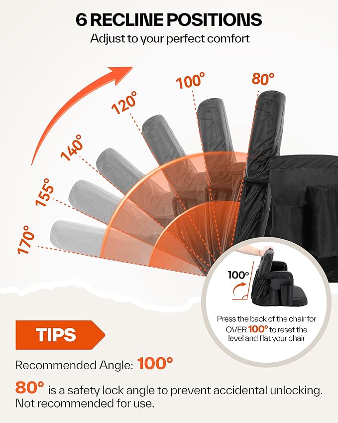 Sportneer Heated Stadium Seats with Back Support: 6 Adjustable Angles Extra Wide Bleacher Seat with Dual Heating Zones - 2.5" Padded Stadium Seats for Sports Outdoors, 2 Pack