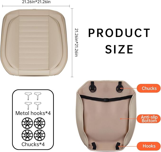 2 Pack Car Bottom Seat Covers, Luxury Leather Front Seat Covers, Breathable and Waterproof Automotive Bottom Seat Covers, Universal Anti-Slip Seat Covers Fit for Most Vehicles (Beige, 2 PCS)