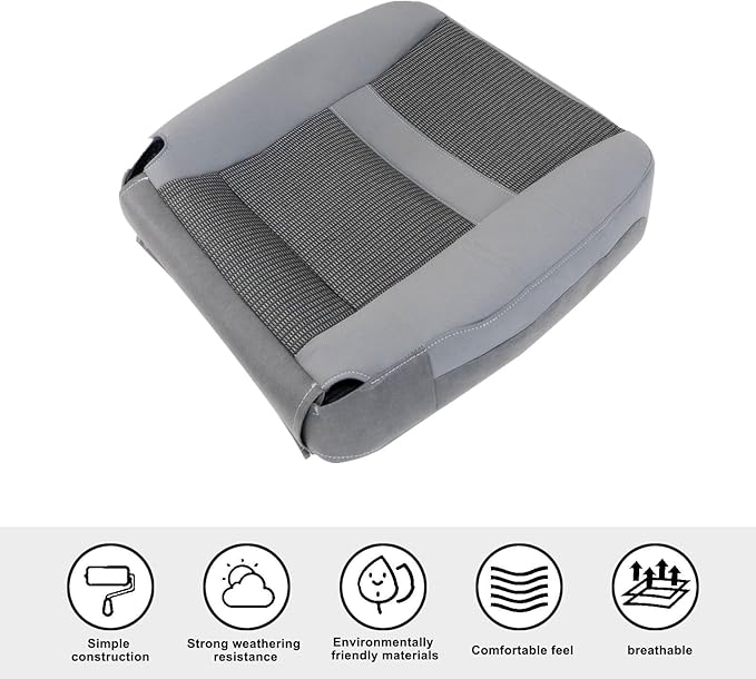 SecosAutoparts Driver Foam Cushion & Driver & Passenger Side Bottom Replacement Cloth Seat Cover Fit for Dodge Ram 1500 2500 3500 4500 5500 2006 2007 2008 2009 2010