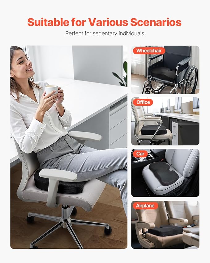 VEVOR Seat Cushion, Cooling Gel + Memory Foam Seat Cushion, Pressure-Relief Wheelchair Seat Pad with U-Shaped Cutout & Removable Cover, Lightweight and Portable for Travel, Car, Office, Airplane