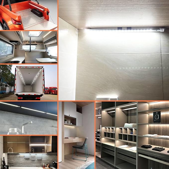 12V Interior LED Light Bar for Car,12V LED Light Strip 54 LEDs Lighting Super Bright 7000K White Color DIY Cabinet LED Light Strip for Car,Trailer,Motorhome,Van,RV,Truck Bed Lights(4 Pack)