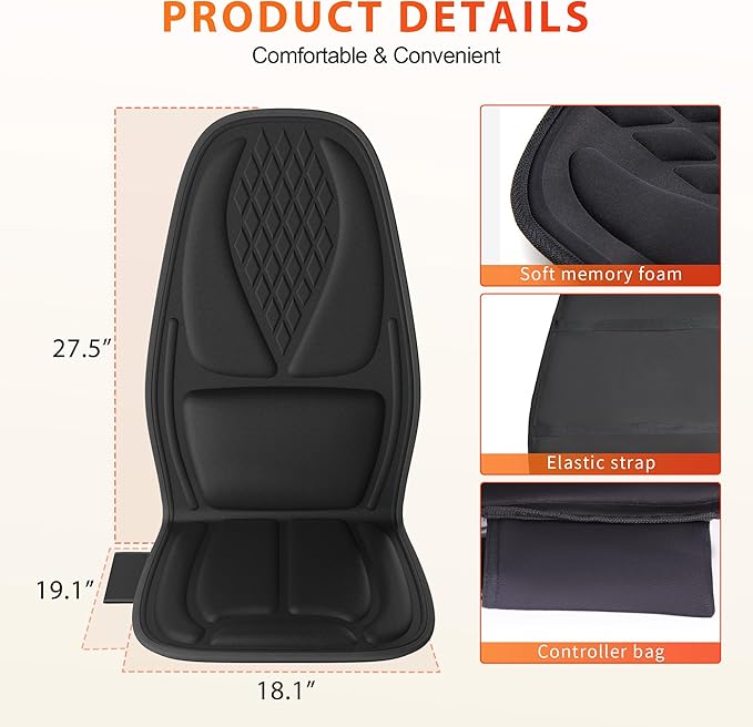 Back Massager with Heat, Seat Massager with 8 Powerful Vibration Motors, Portable Massage Chair Pad for Office Home Use, Gift for Men/Women/Family/Friends