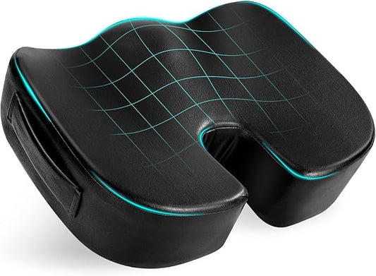 Luxury Seat Cushion, 4 Inch Extra Thick Memory Foam for Pressure Relief, Sciatica, Tailbone Pain & Back Pain Relief, Multi-Use for Bleachers, Car, Gaming, Office Chair (Black)