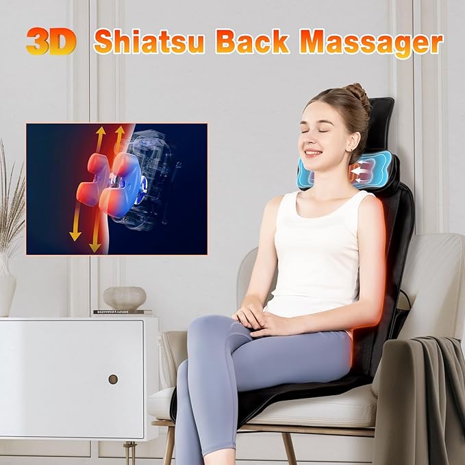 Shiatsu Massage Cushion,Kneading Back Massager with Heat for Full Back,Seat Massager with Neck Support Suitable for Office/Home/Parents/Friends/Christmas