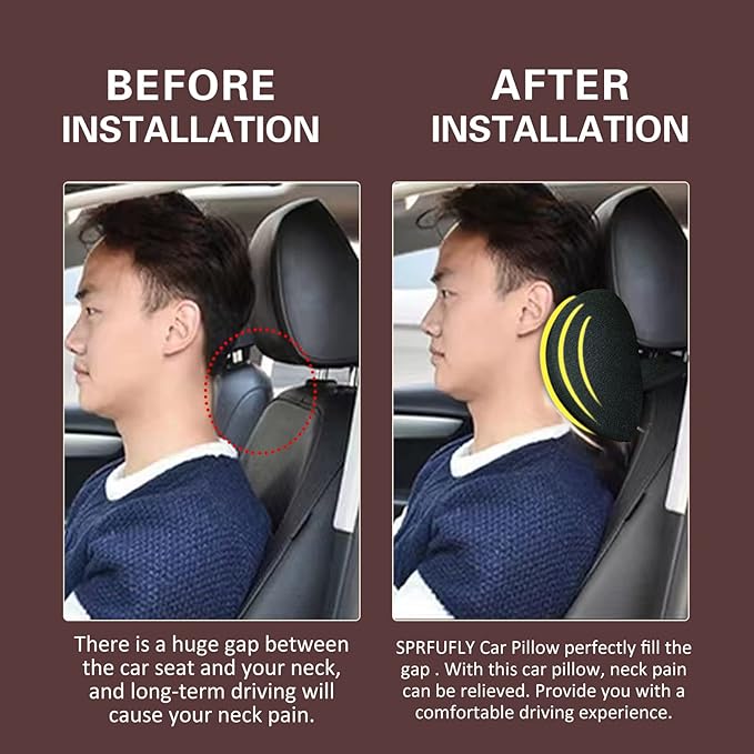 Super Comfy Car Headrest Pillow, Car Pillow for Neck Pain Relief with Adjustable Strap, 100% Memory Foam & Breathable Removable Cover, Ergonomic Design - Softness Travel Car Neck Pillow(Beige, 1PC)